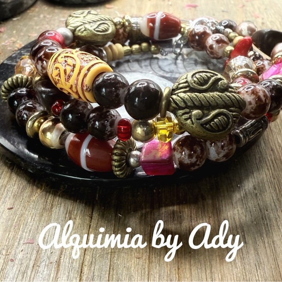 Alquimia Jewelry - Brown agate and crystals statement bracelet layered wrap around